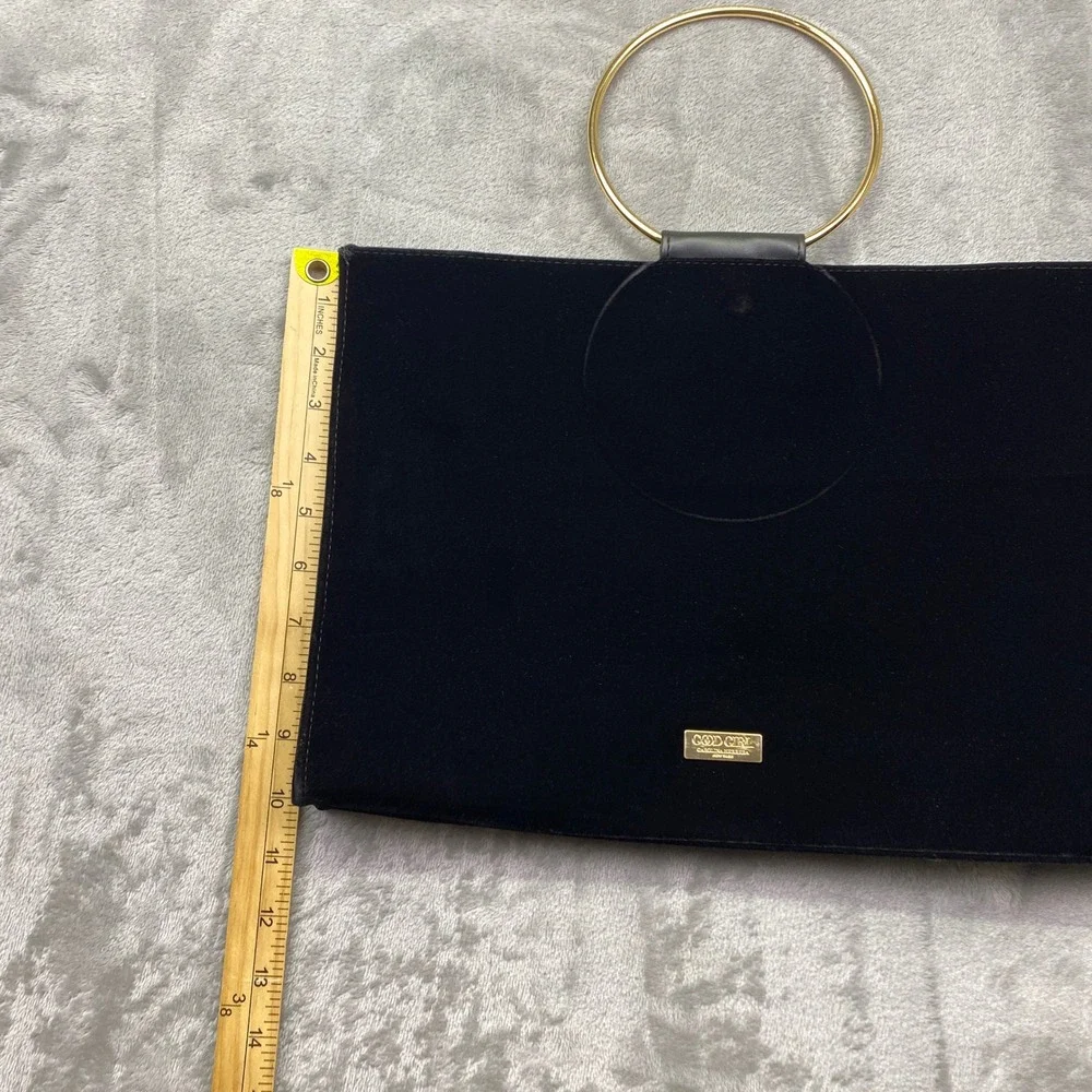 Carolina Herrera Good Girl Black Velvet‎ Clutch Gold Ring Handle Evening Bag